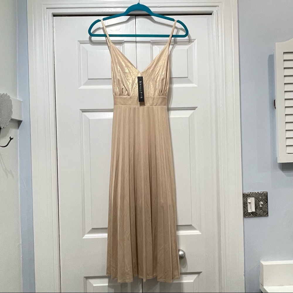 sold-Kenedik Dress Womens Large Gold Pleated Formal Cocktail A Line - Picture 11 of 13